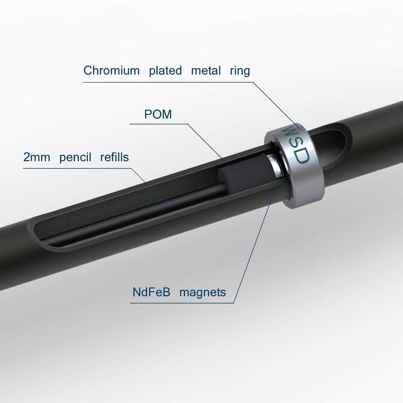 WSD Mechanical Pencils, Magnetic Control Pencil, CNC Machined, Universal 2.0mm Pencil Refill, Black - Image 3